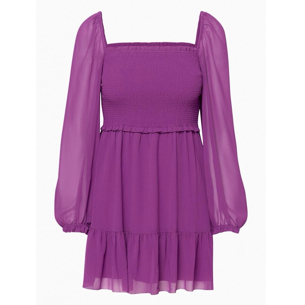 Aritzia Wilfred New Tempest Dress - Wild Berry Purple Tiered Long Sleeve Mini